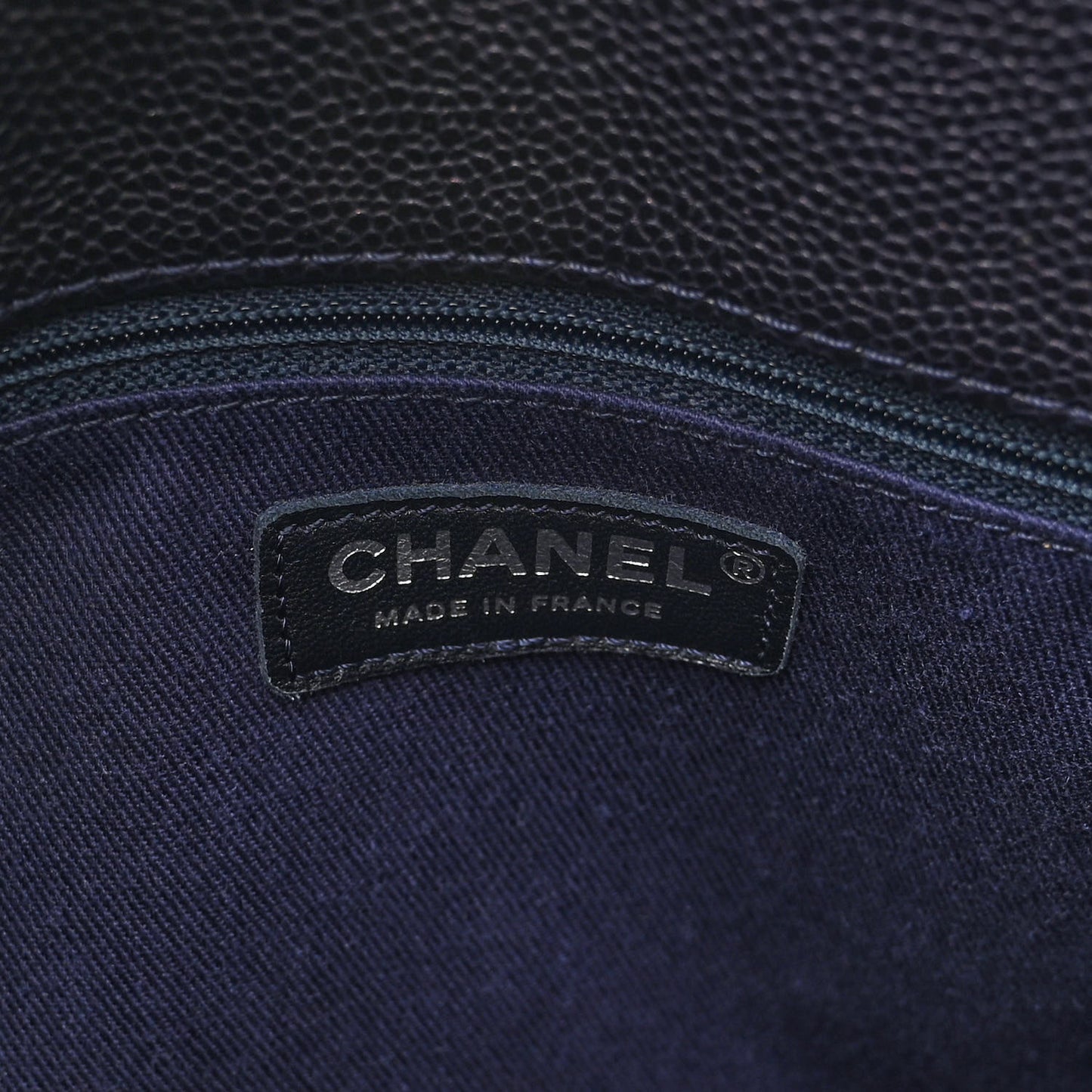 Metallic Grained Calfskin Woven Chain Medium Shopping Tote Dark Navy