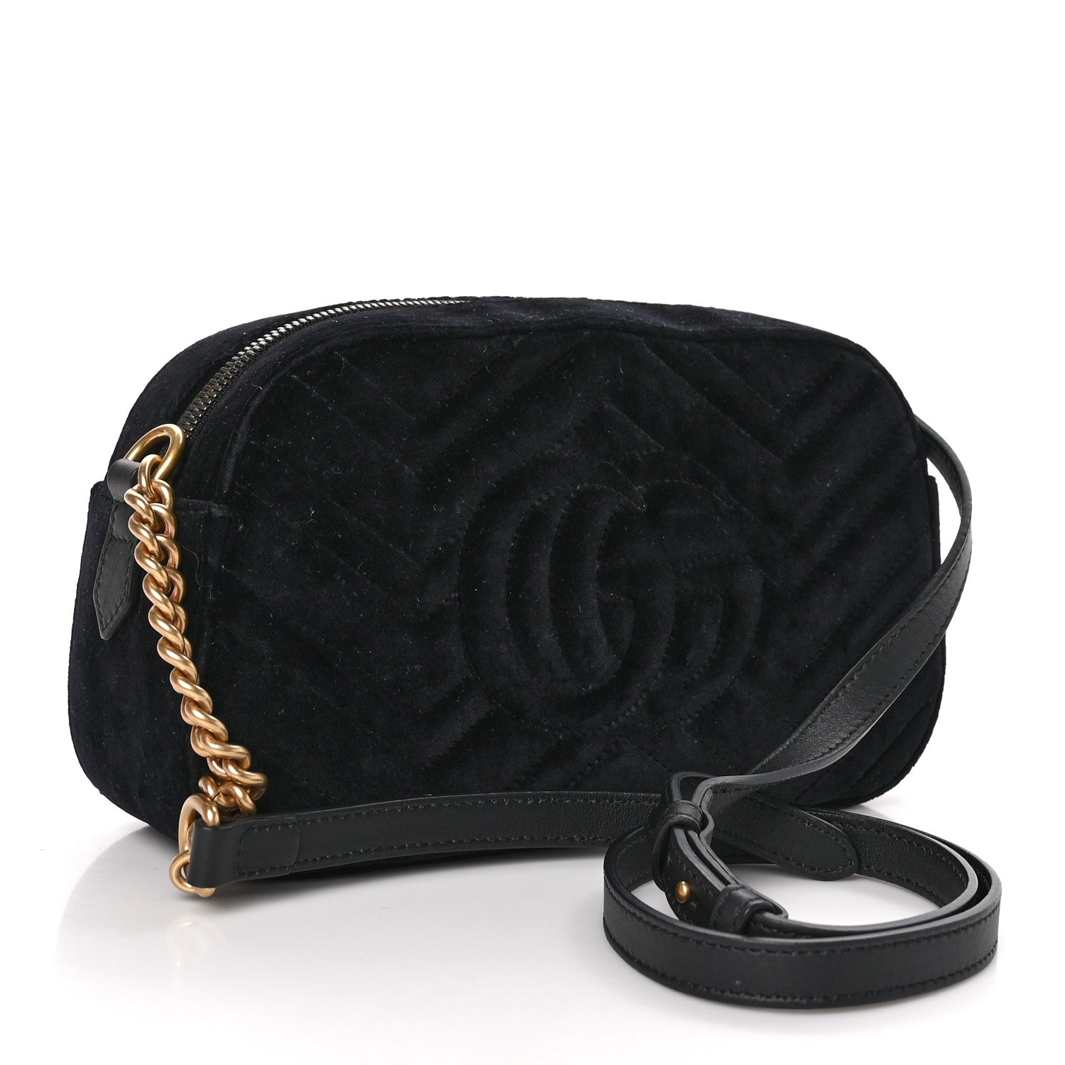 Gucci Velvet Matelasse Deer Embroidered Small GG Marmont Chain Shoulder Bag Black 3 of 11