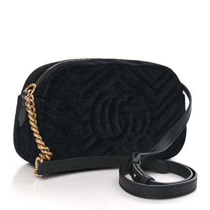 Gucci Velvet Matelasse Deer Embroidered Small GG Marmont Chain Shoulder Bag Black 3 of 11