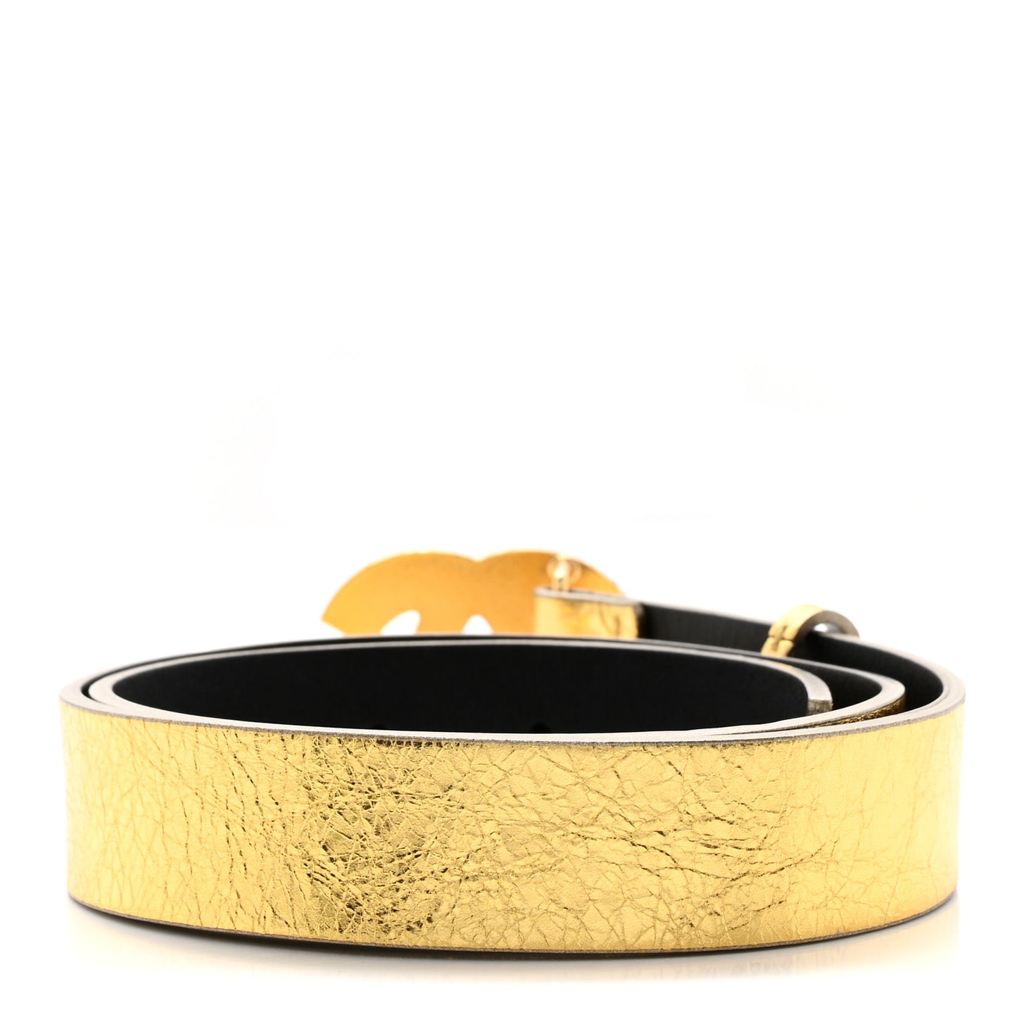 Metallic Calfskin Crystal Embellished CC Scarab Belt 70 28 Gold