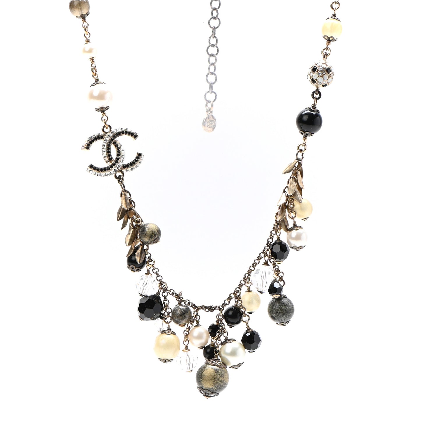 Pearl Bead CC Short Necklace Gold Black