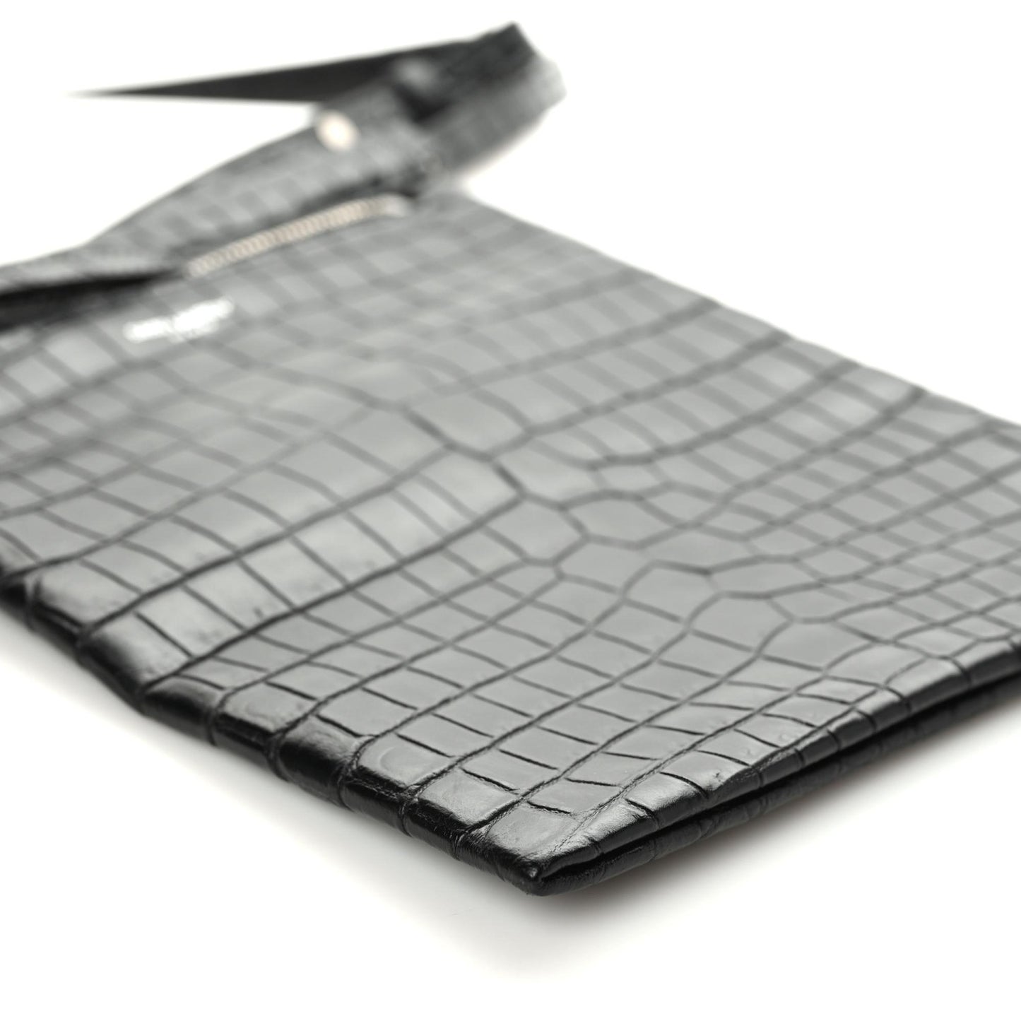 Calfskin Crocodile Embossed Sid Flat Crossbody Black