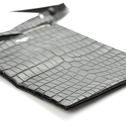 Saint Laurent Calfskin Crocodile Embossed Sid Flat Crossbody Black 6 of 8