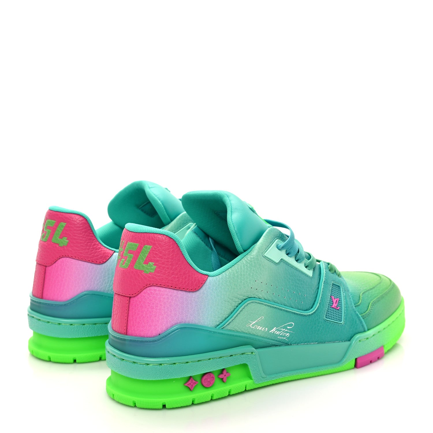 Louis Vuitton Calfskin Mens LV Trainer Sneakers Green Ombre 4 of 9