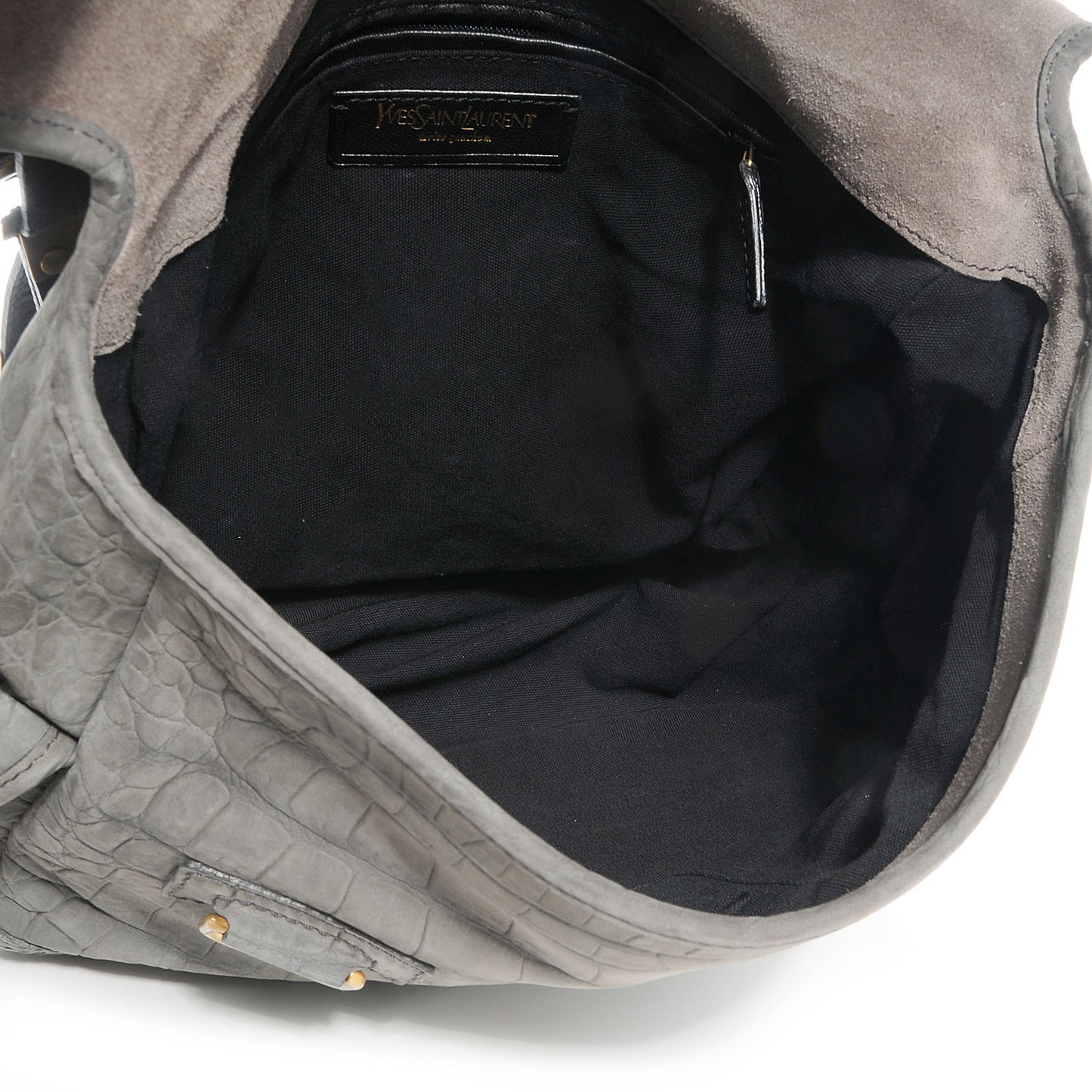 Crocodile Embossed Nubuck Besace Shoulder Bag Grey