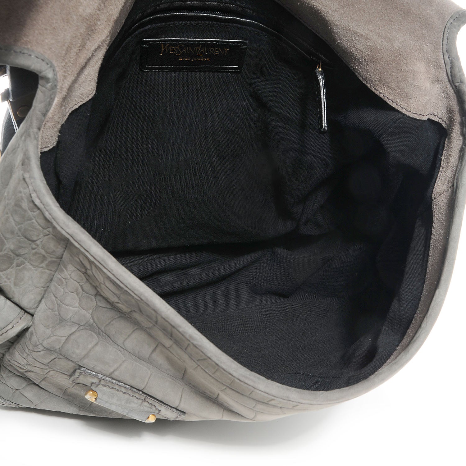 Saint Laurent Crocodile Embossed Nubuck Besace Shoulder Bag Grey 5 of 8
