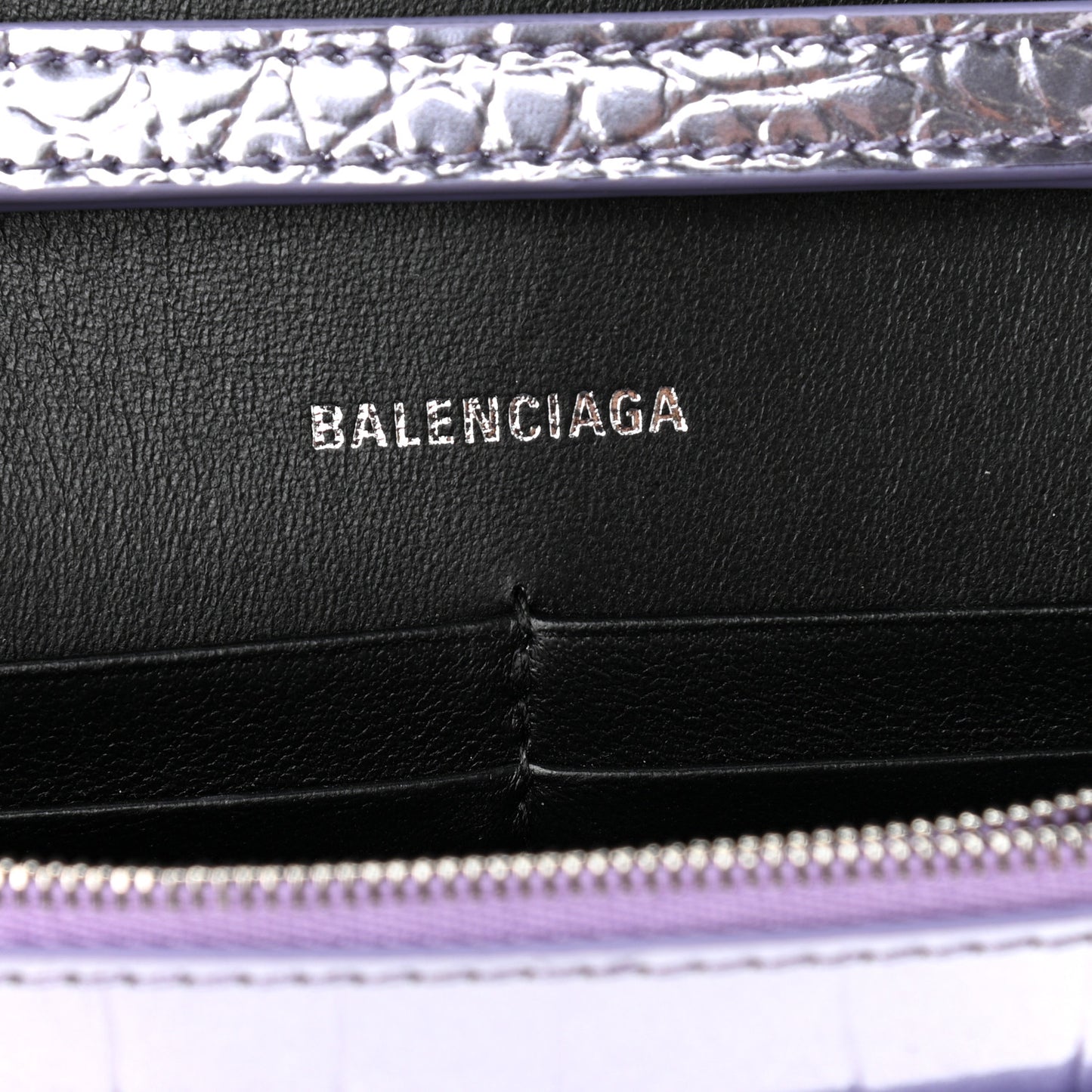 Shiny Metallic Calfskin Crocodile Embossed Hourglass Chain Bag Lilac