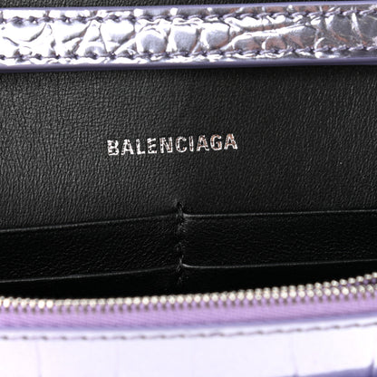Balenciaga Shiny Metallic Calfskin Crocodile Embossed Hourglass Chain Bag Lilac 6 of 9