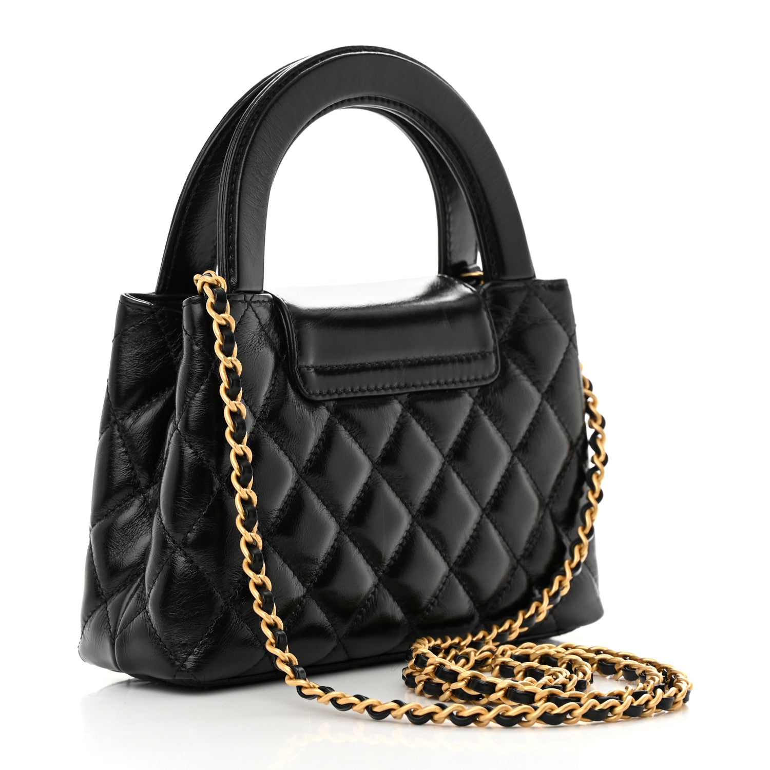 Chanel Shiny Aged Calfskin Quilted Nano Kelly Shopper Black 3 of 12