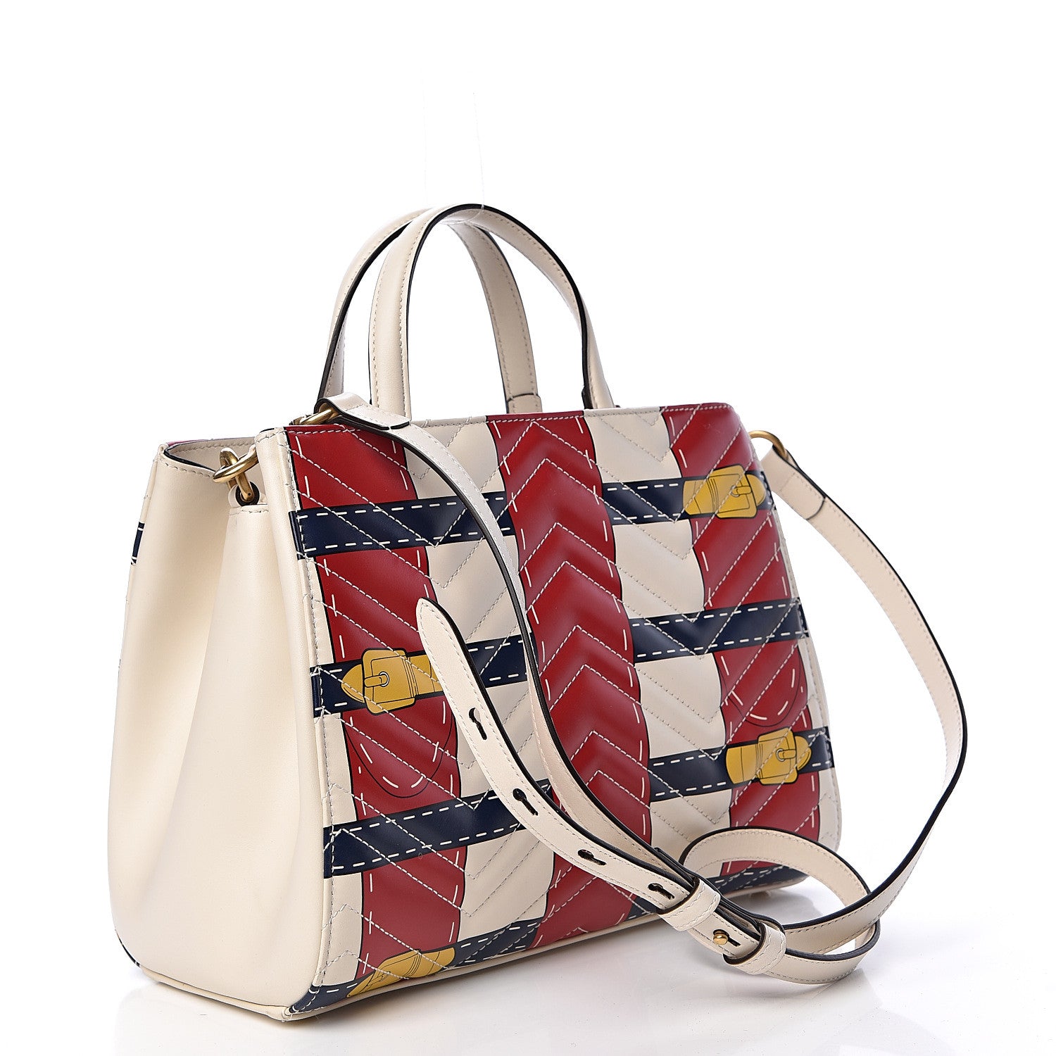 Gucci Calfskin Matelasse Trompe L'Oeil Print Small GG Marmont Tote Off White 3 of 12