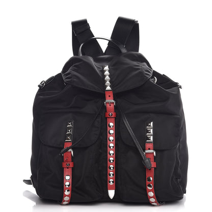 Prada Nylon New Vela Studded Backpack Black Fuoco 1 of 8