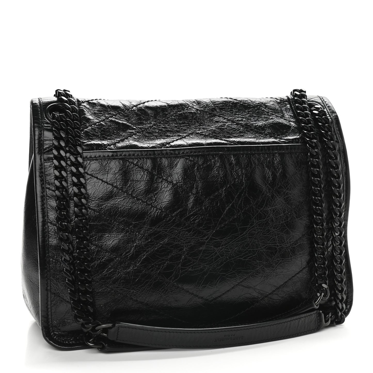 Crinkled Calfskin Matelasse Monogram Medium Niki Chain Satchel Black