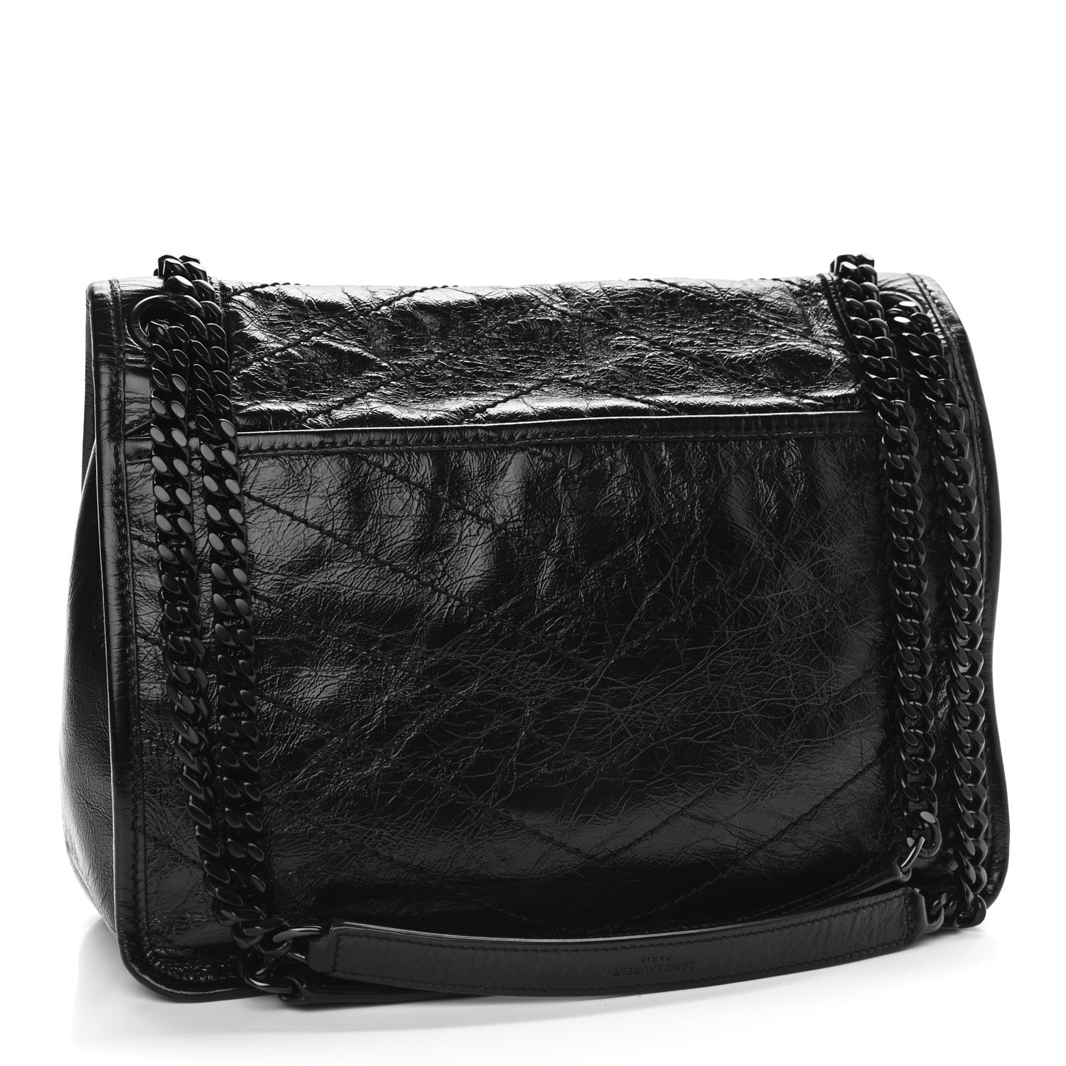 Saint Laurent Crinkled Calfskin Matelasse Monogram Medium Niki Chain Satchel Black 2 of 9