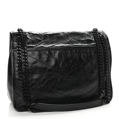 Saint Laurent Crinkled Calfskin Matelasse Monogram Medium Niki Chain Satchel Black 2 of 9