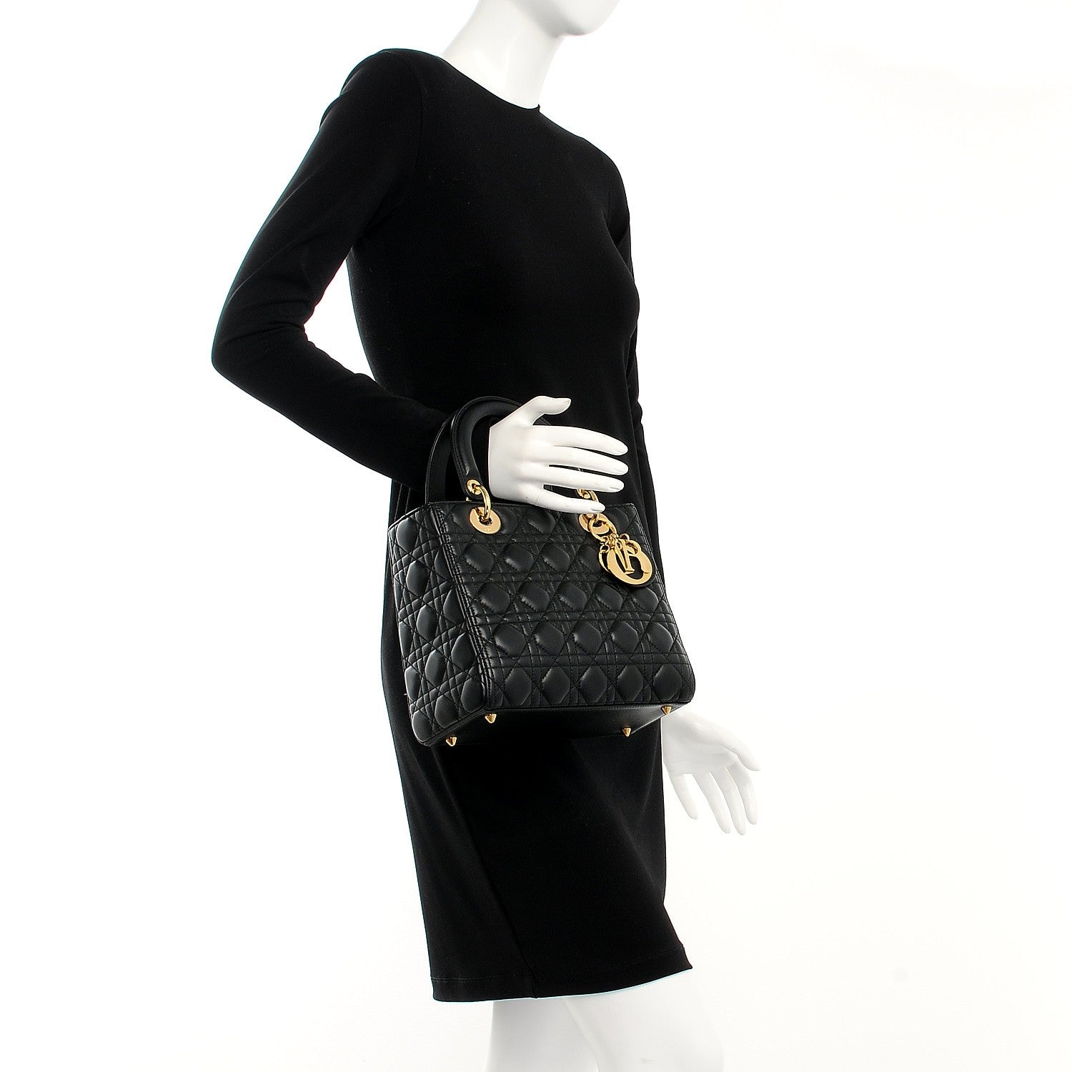 Christian Dior Lambskin Cannage Medium Lady Dior Black 3 of 8
