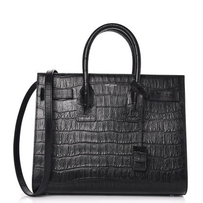 Saint Laurent Croc Calfskin Embossed Small Sac de Jour Black 1 of 7