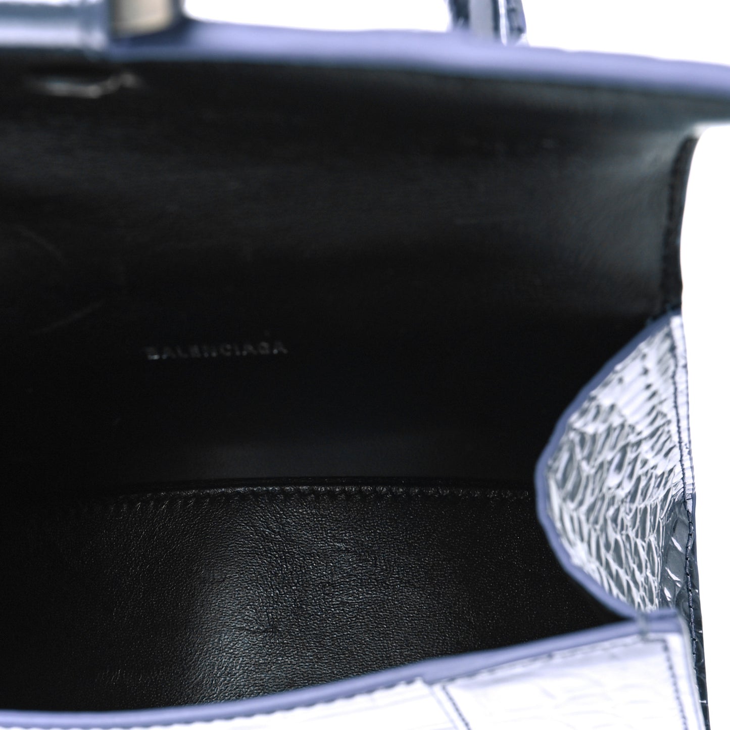 Metallic Calfskin Crocodile Embossed Hourglass Top Handle Bag XS Lilac