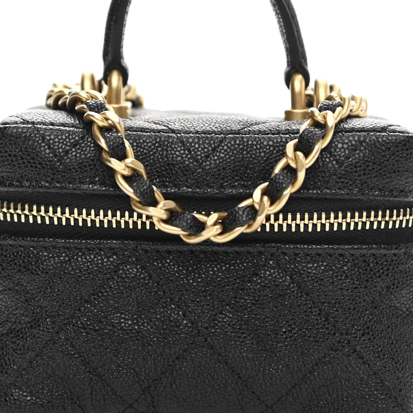 Caviar Quilted Mini Top Handle Vanity With Chain Black