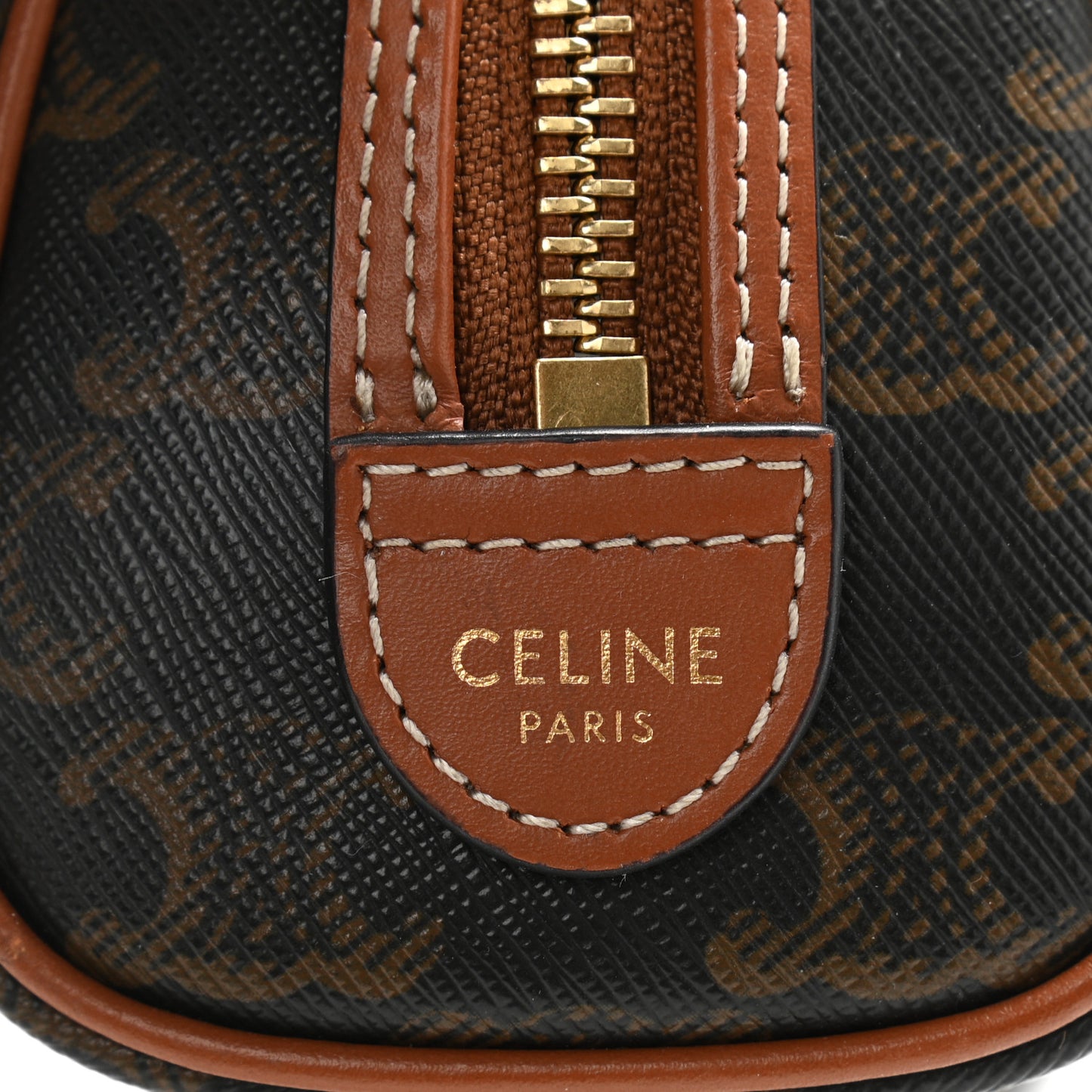 Triomphe Canvas Calfskin Mini Boston Bag Tan