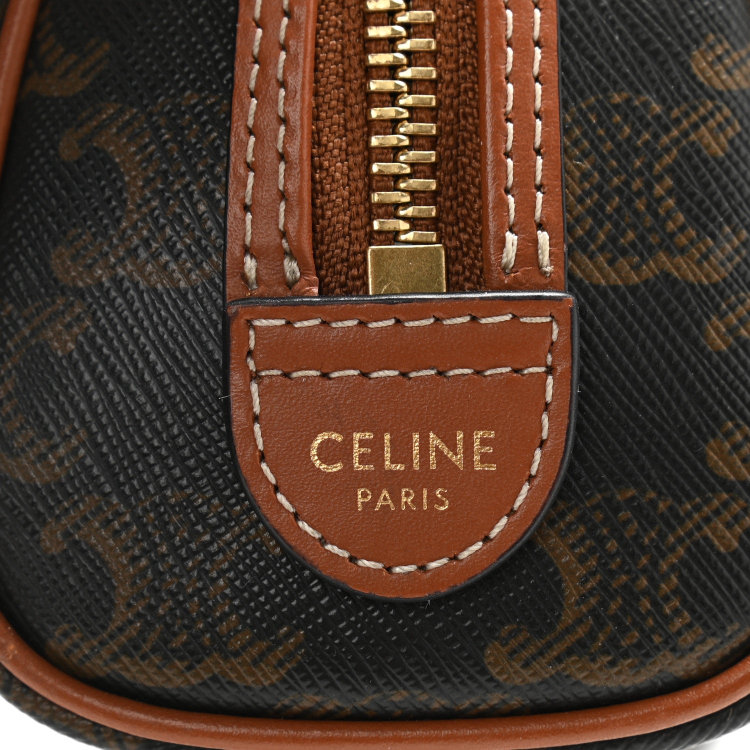Celine Triomphe Canvas Calfskin Mini Boston Bag Tan 6 of 10