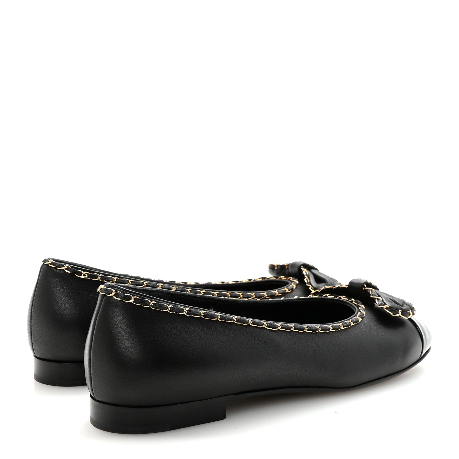 Chanel Lambskin Patent Cap Toe Chain Around Ballerina Flats 38.5 Black 5 of 11