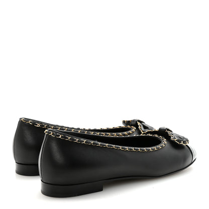 Chanel Lambskin Patent Cap Toe Chain Around Ballerina Flats 38.5 Black 5 of 11