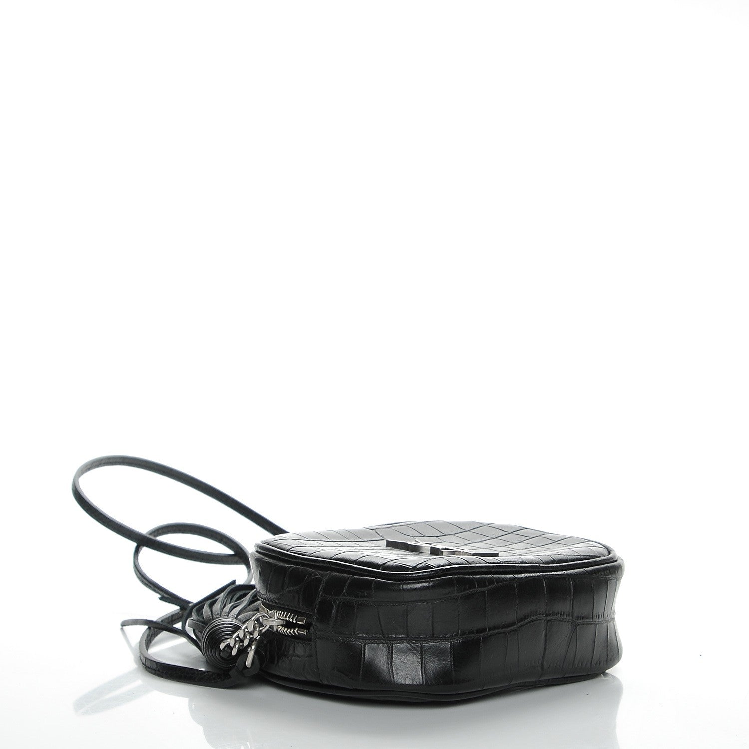 Saint Laurent Calfskin Crocodile Embossed Monogram Blogger Bag Black 4 of 8