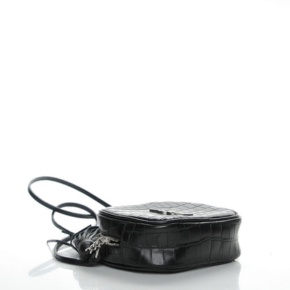 Saint Laurent Calfskin Crocodile Embossed Monogram Blogger Bag Black 4 of 8