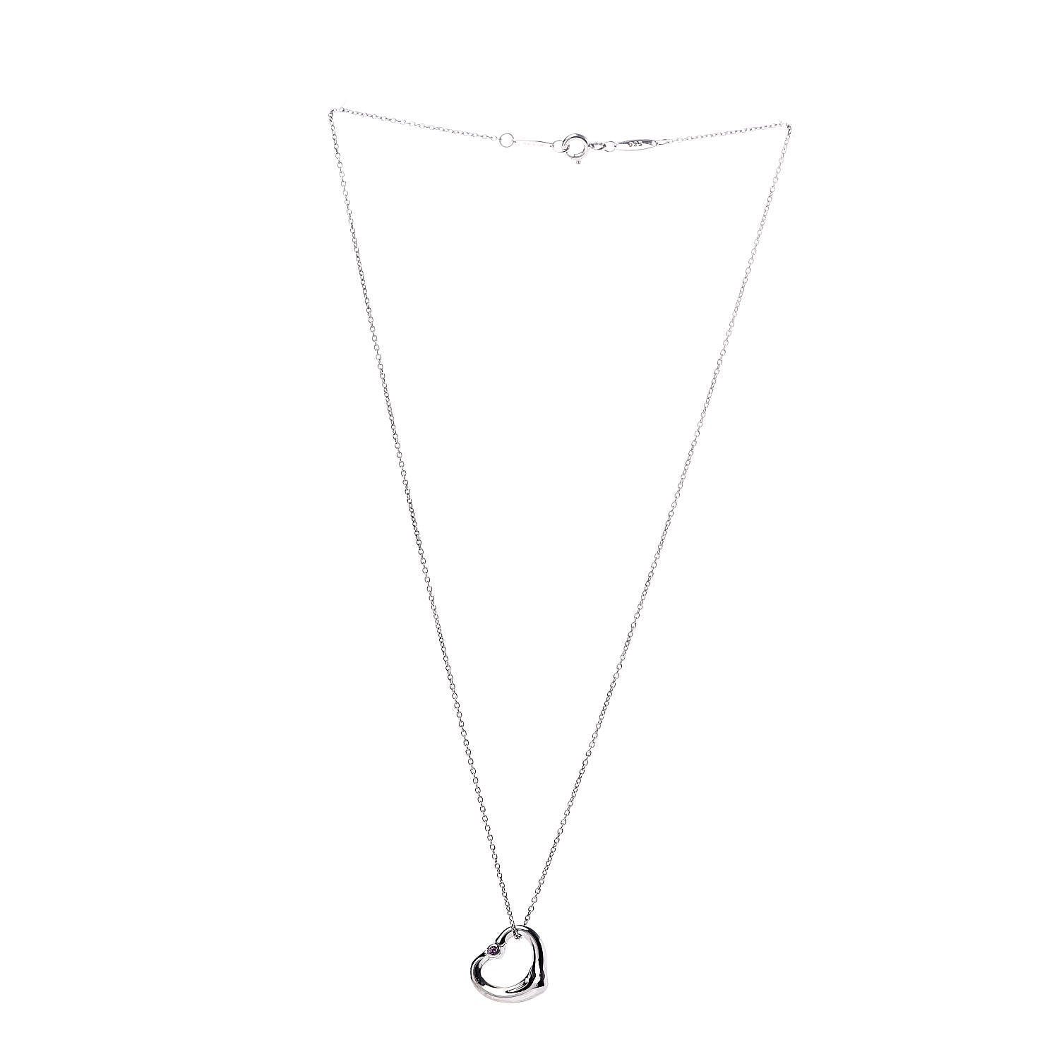 Tiffany Sterling Silver Pink Sapphire Elsa Peretti 16mm Open Heart Pendant Necklace 3 of 8