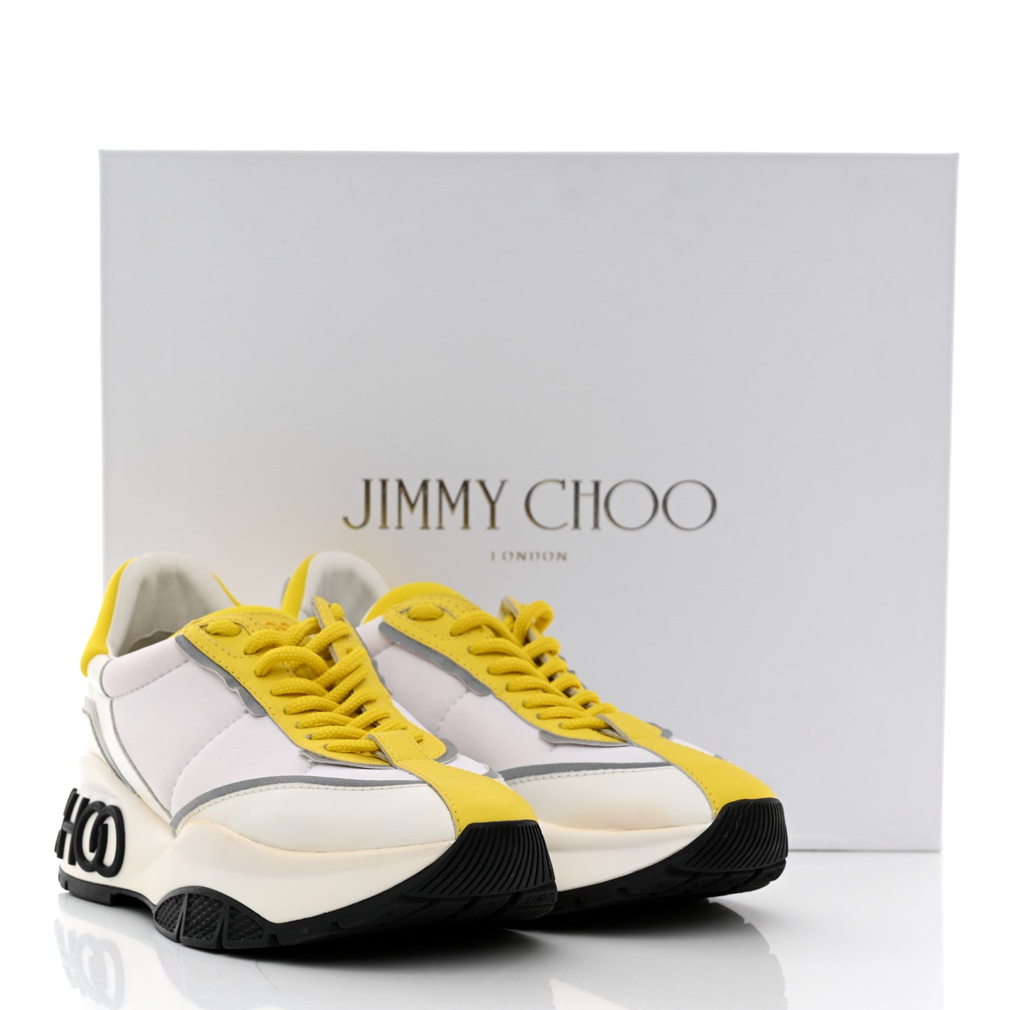 Calfskin Neoprene Raine Sneakers 37 White Yellow