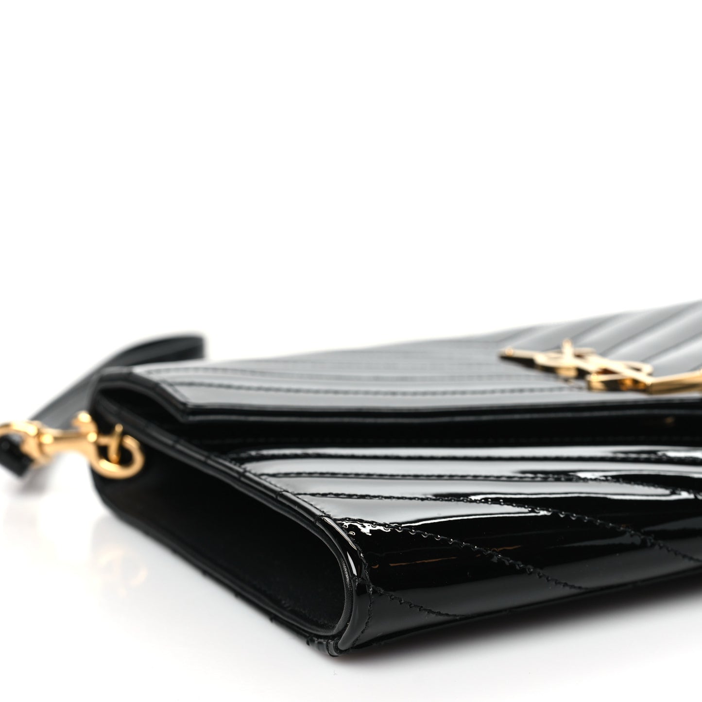 Patent Matelasse Chevron Monogram Envelope Clutch Black