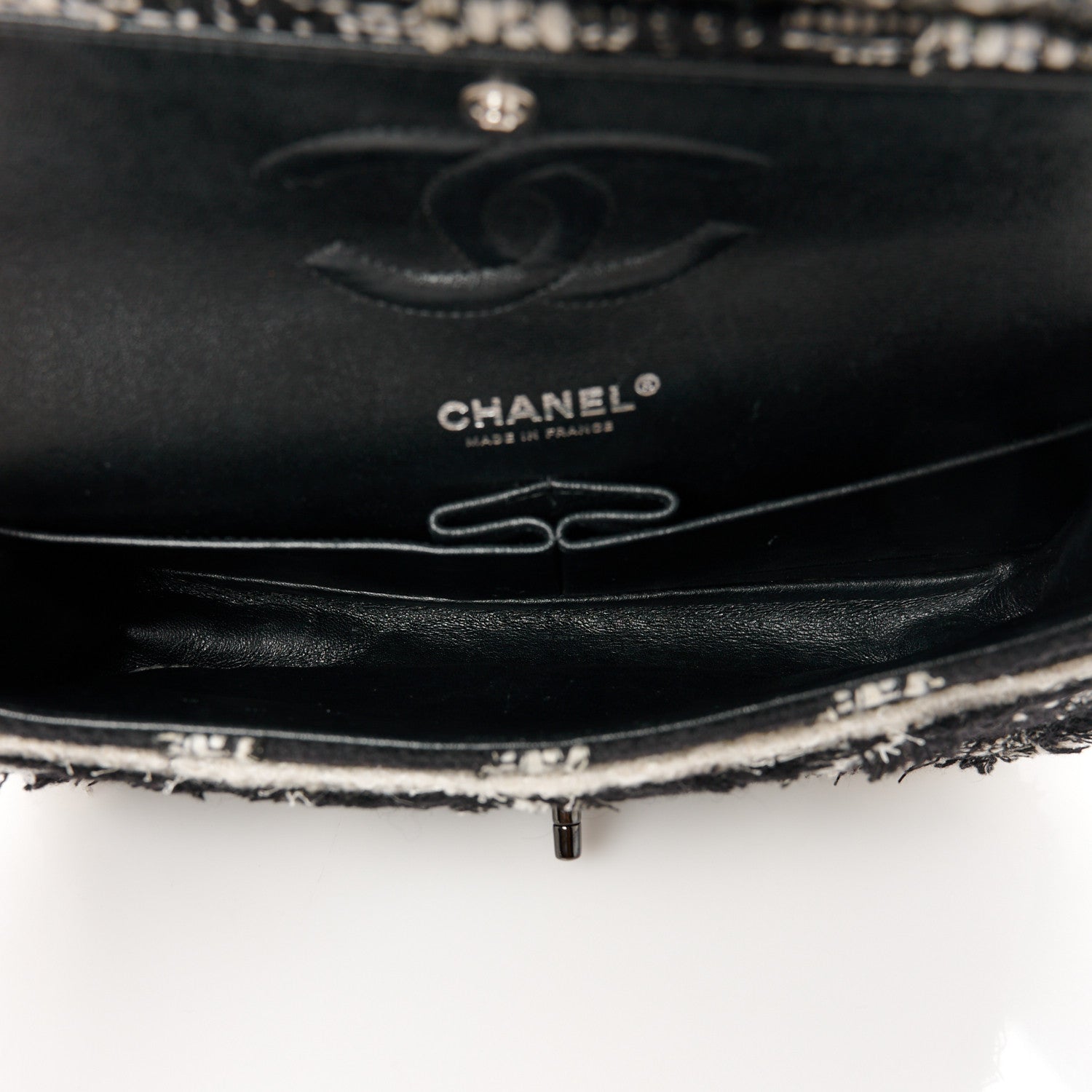 Chanel Tweed Quilted Tartan Medium Double Flap Black White 5 of 11