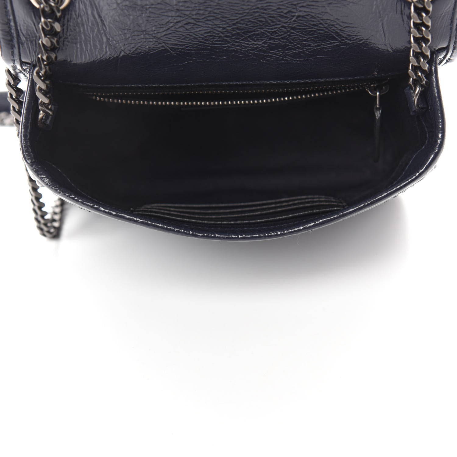 Saint Laurent Crinkled Calfskin Matelasse Monogram Niki Chain Wallet Deep Marine 5 of 10