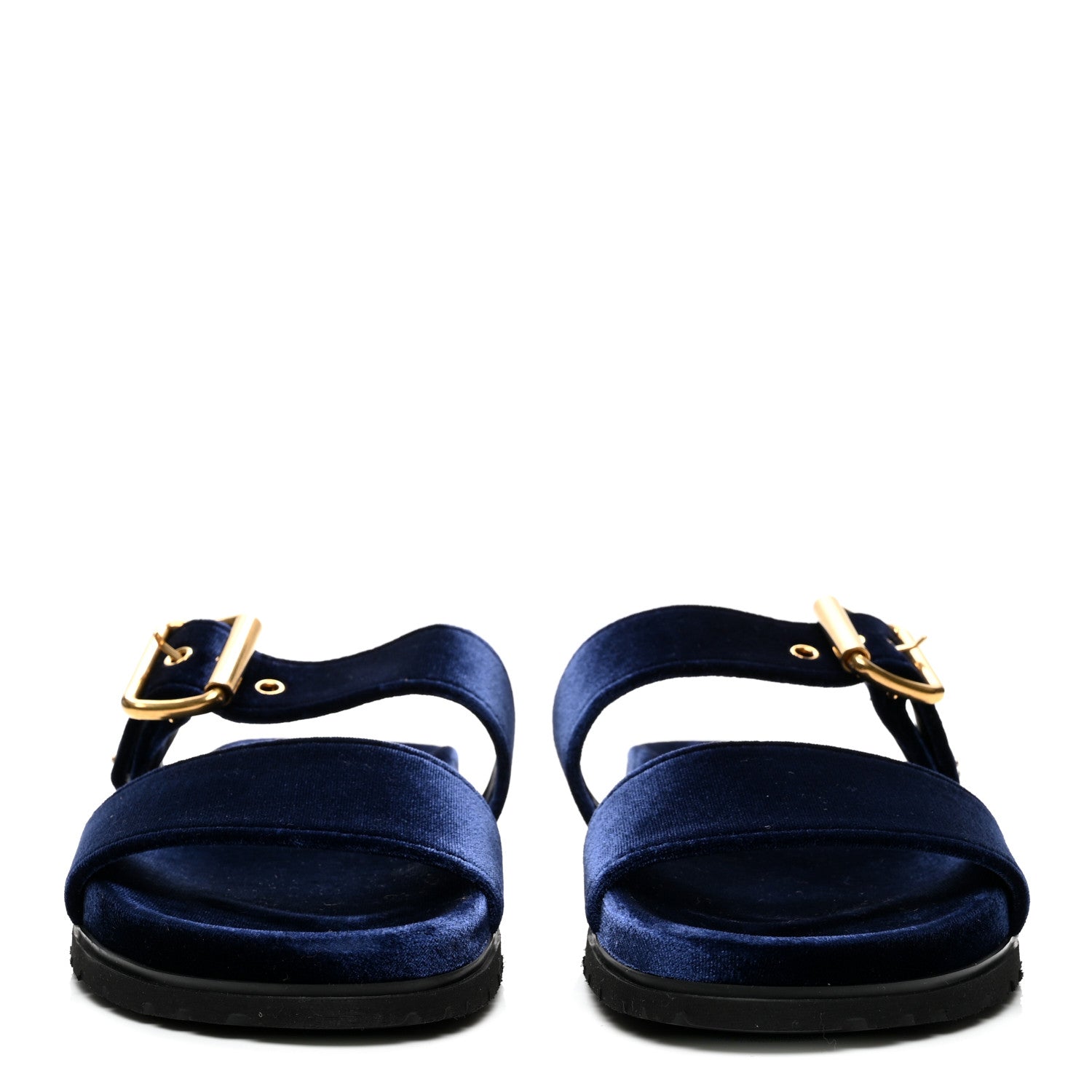 Prada Velvet Metal Triangle Logo Womens Double Buckle 20mm Slide Sandals 39 Bleu 2 of 10