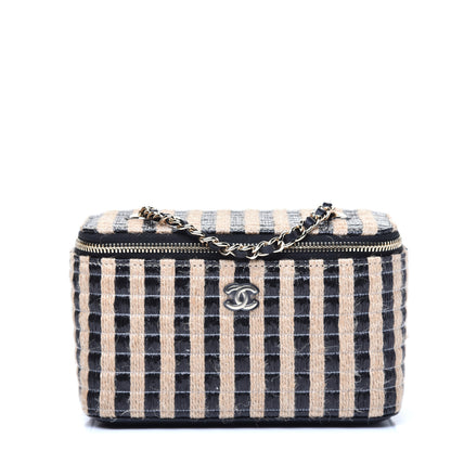 Chanel Raffia Jute Striped Small Vanity Case With Chain Black Beige 1 of 9