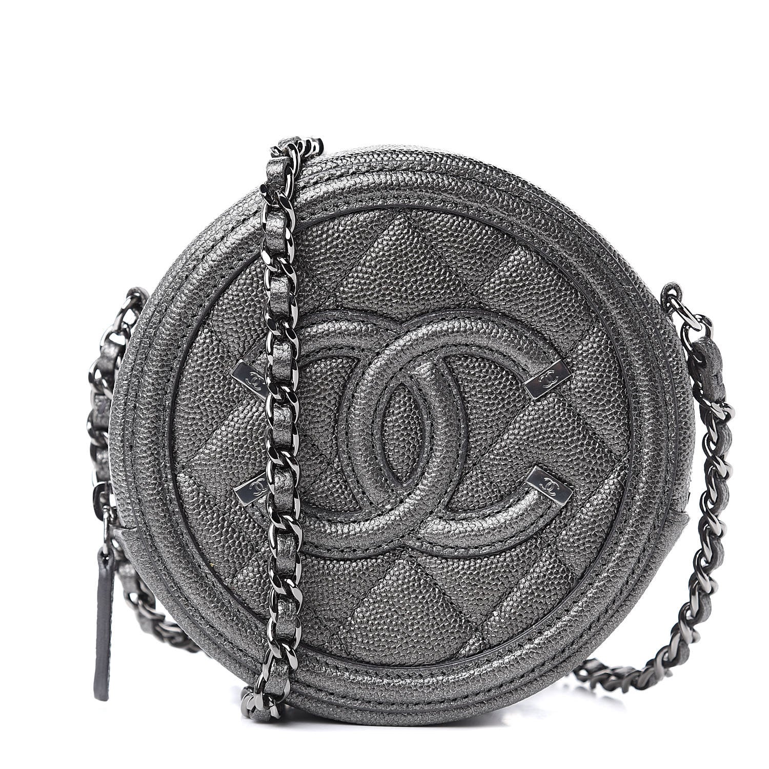 Chanel Metallic Caviar Quilted Round Filigree Crossbody Dark Silver 1 of 10