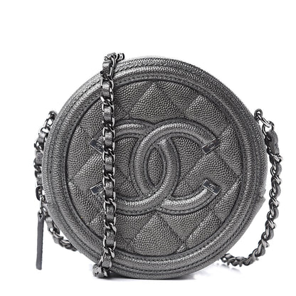 Chanel Metallic Caviar Quilted Round Filigree Crossbody Dark Silver 1 of 10