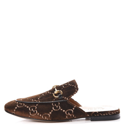 Gucci Velvet GG Monogram Mens Princetown Slippers 7 Brown 1 of 9