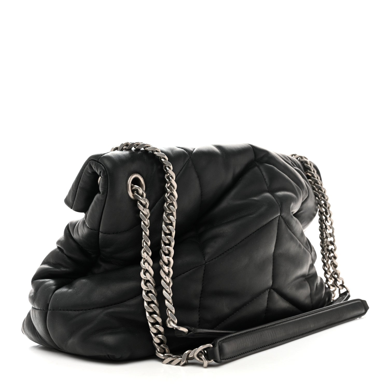 Saint Laurent Lambskin Quilted Medium Loulou Puffer Monogram Chain Satchel Black 3 of 11