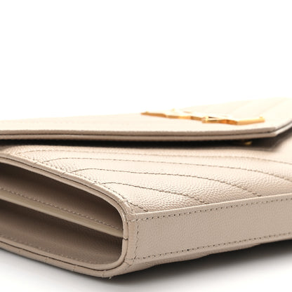 Saint Laurent Grain De Poudre Matelasse Chevron Monogram Chain Wallet Dark Beige 7 of 9