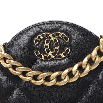 Chanel Shiny Goatskin Quilted 19 Round Clutch With Chain Black 8 of 11
