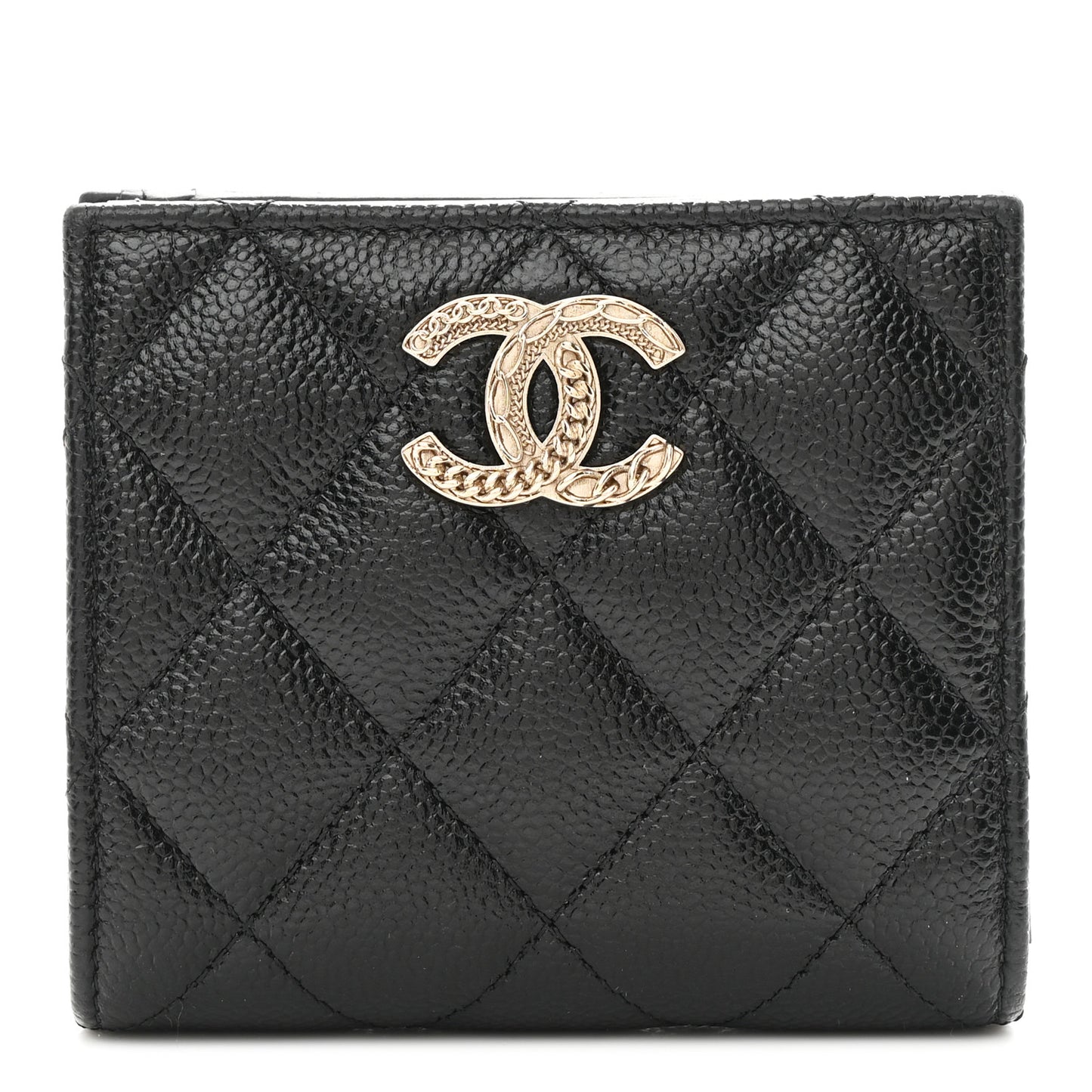 Caviar Quilted Multi Chain CC Compact Bifold Wallet Black