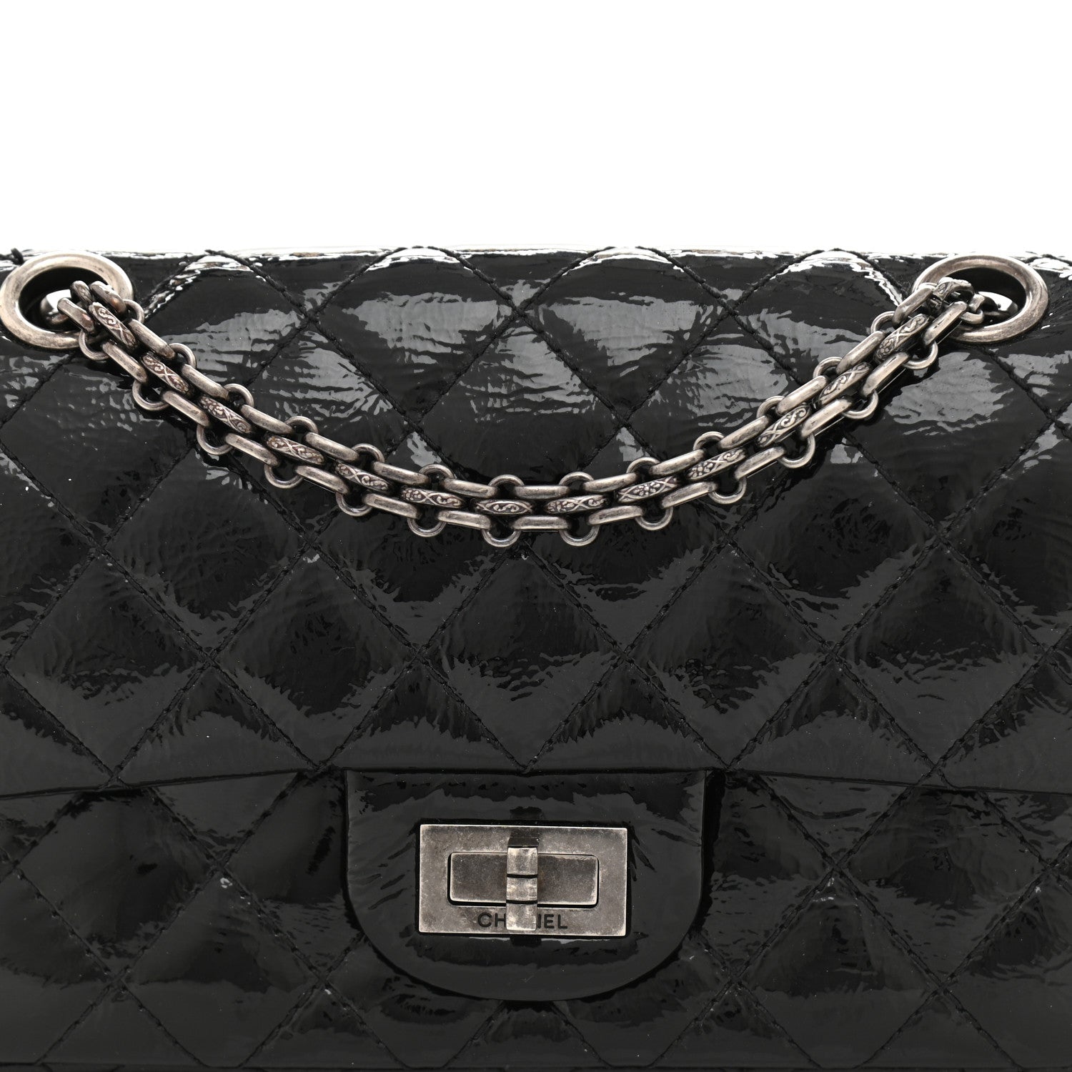 Chanel Crinkled Patent Quilted 2.55 Reissue 224 Flap Black 8 of 10