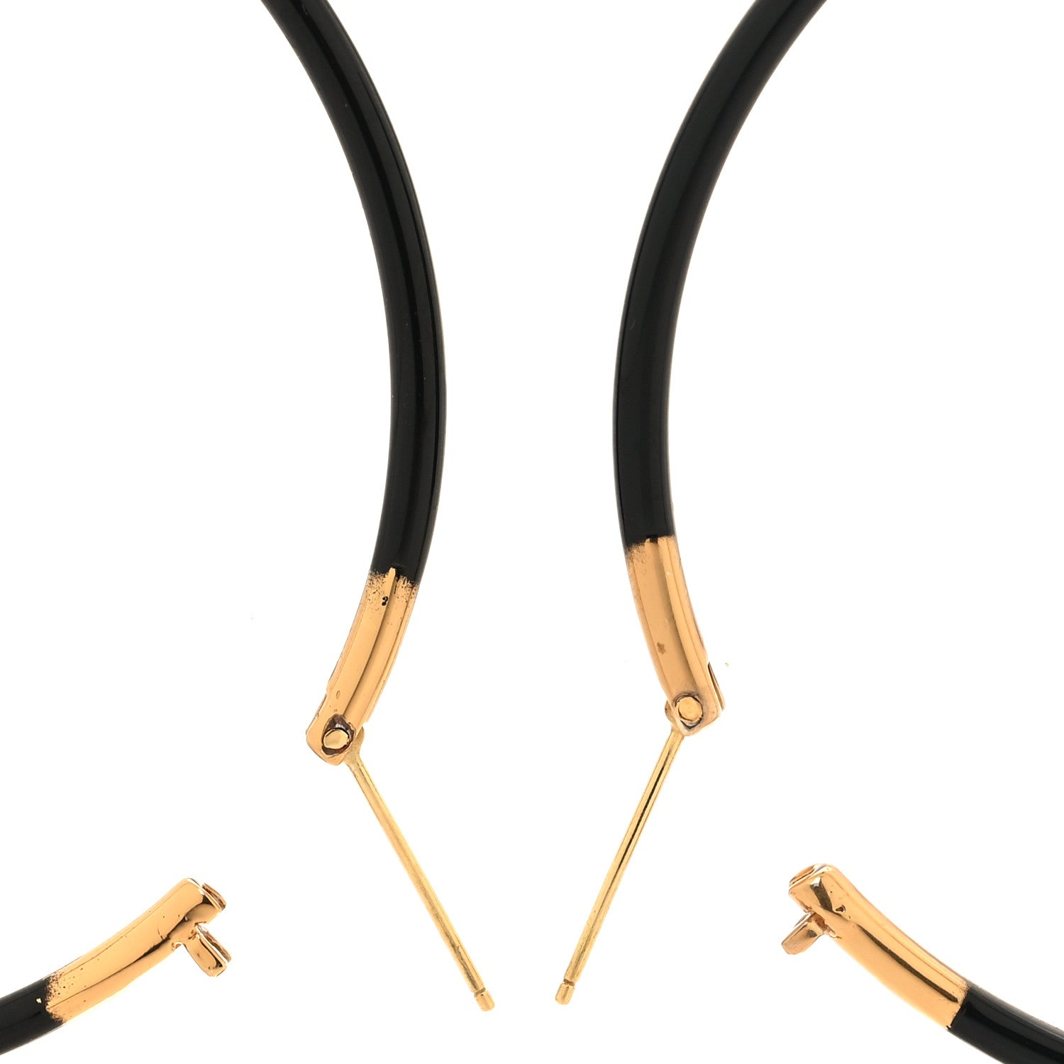 Fendi Metal Enamel Large F is Fendi Hoop Earrings Black Gold 3 of 5