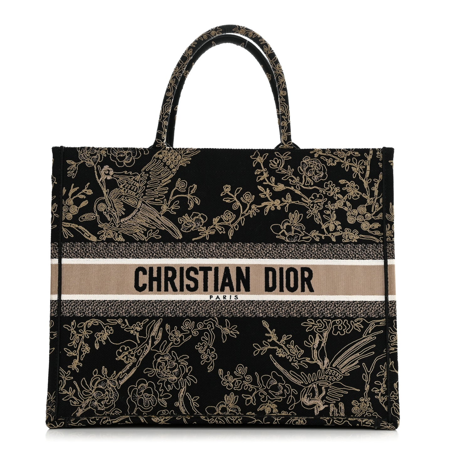 Canvas Embroidered Large Ornamental Cornely Book Tote Black Beige