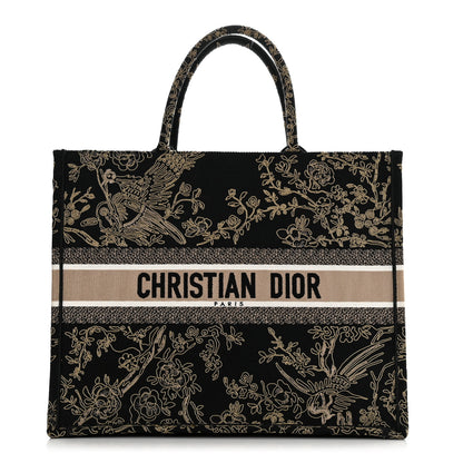 Christian Dior Canvas Embroidered Large Ornamental Cornely Book Tote Black Beige 1 of 11
