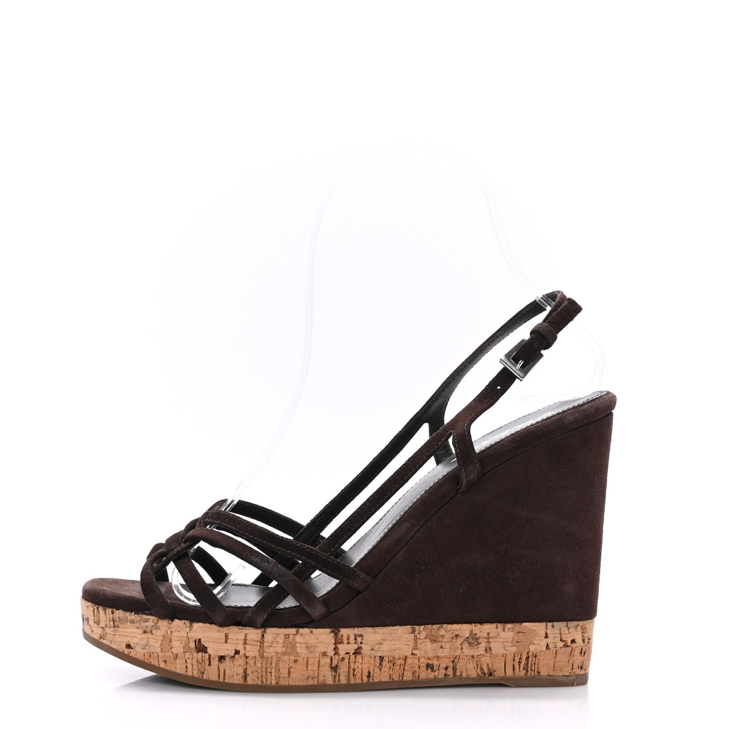Prada Suede Cork Wedge Sandals 36.5 Brown 1 of 8
