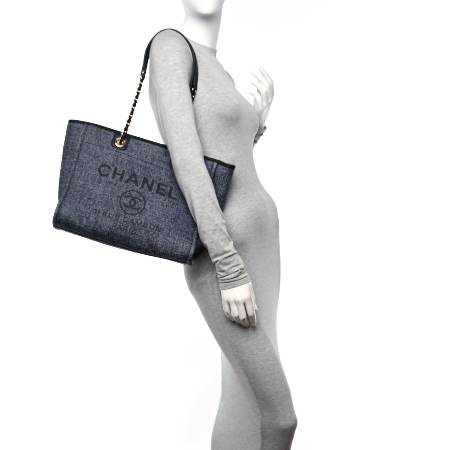 Mixed Fibers Calfskin Small Deauville Tote Blue