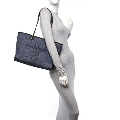 Chanel Mixed Fibers Calfskin Small Deauville Tote Blue 2 of 10