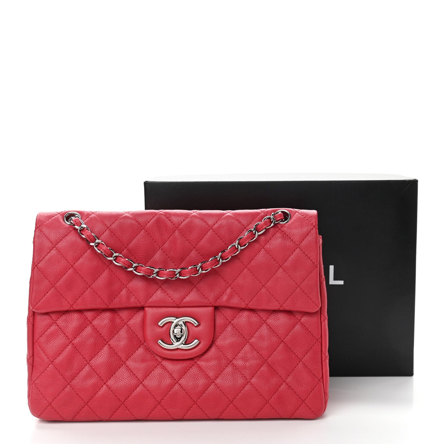 Washed Caviar Quilted Maxi Single Flap Fuchsia